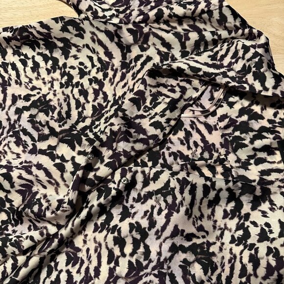 Apt 9 Purple Black Cream Abstract Animal Print Blouse Flowy Faux Wrap Top Small - Picture 9 of 9